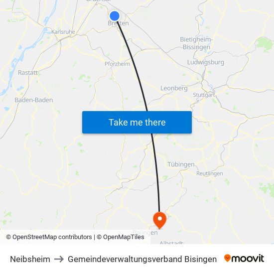 Neibsheim to Gemeindeverwaltungsverband Bisingen map