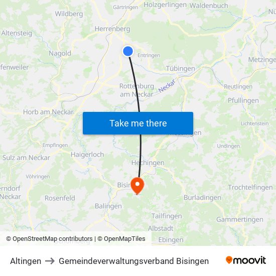 Altingen to Gemeindeverwaltungsverband Bisingen map