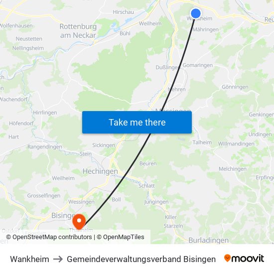 Wankheim to Gemeindeverwaltungsverband Bisingen map