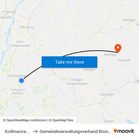Kollmarsreute to Gemeindeverwaltungsverband Bisingen map