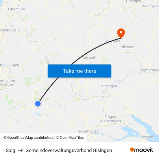 Saig to Gemeindeverwaltungsverband Bisingen map