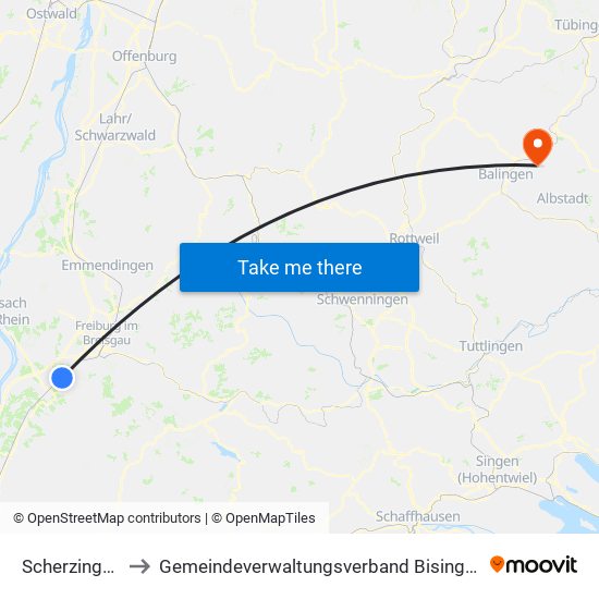 Scherzingen to Gemeindeverwaltungsverband Bisingen map