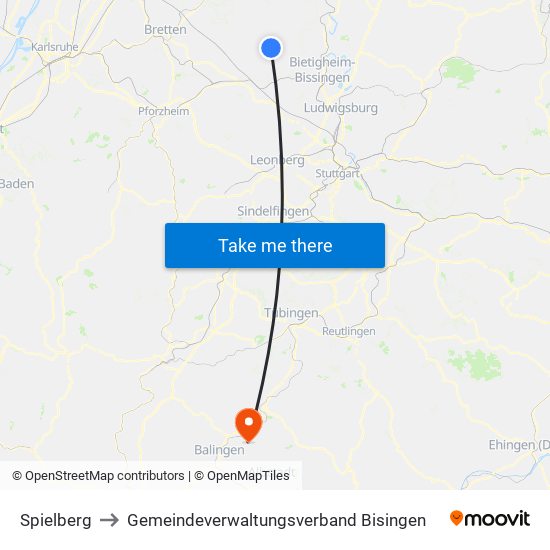 Spielberg to Gemeindeverwaltungsverband Bisingen map