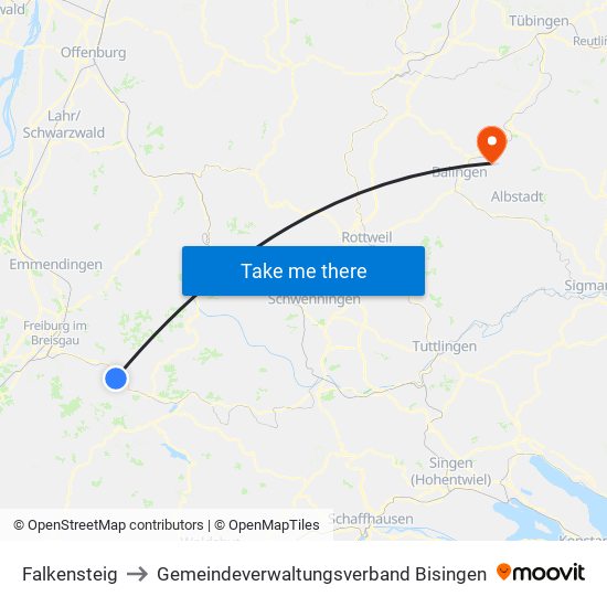 Falkensteig to Gemeindeverwaltungsverband Bisingen map