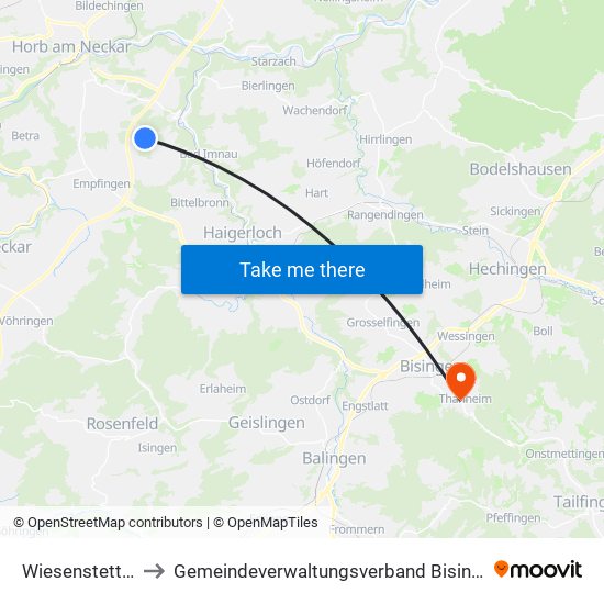 Wiesenstetten to Gemeindeverwaltungsverband Bisingen map