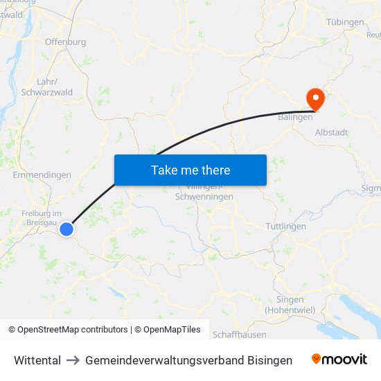 Wittental to Gemeindeverwaltungsverband Bisingen map