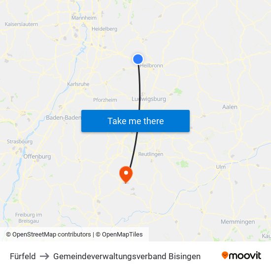 Fürfeld to Gemeindeverwaltungsverband Bisingen map