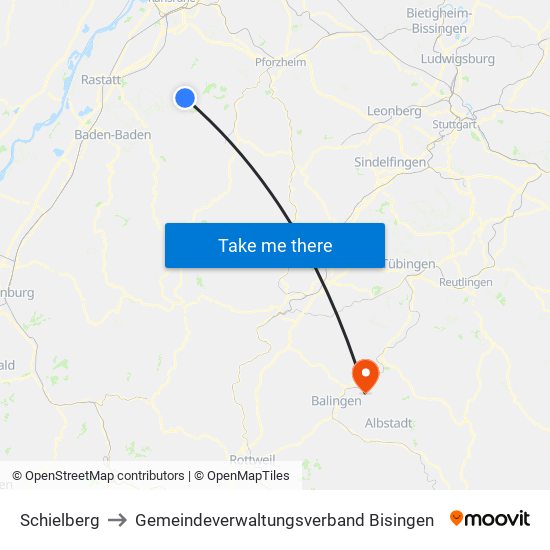 Schielberg to Gemeindeverwaltungsverband Bisingen map