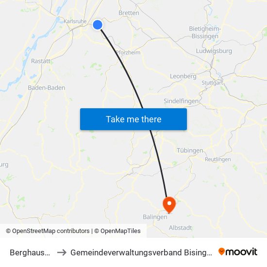 Berghausen to Gemeindeverwaltungsverband Bisingen map