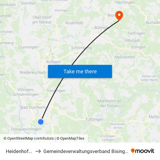 Heidenhofen to Gemeindeverwaltungsverband Bisingen map