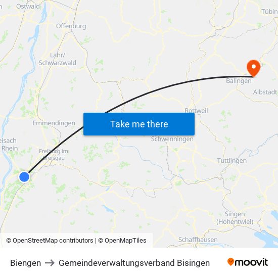 Biengen to Gemeindeverwaltungsverband Bisingen map