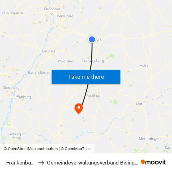 Frankenbach to Gemeindeverwaltungsverband Bisingen map