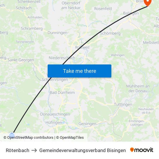 Rötenbach to Gemeindeverwaltungsverband Bisingen map