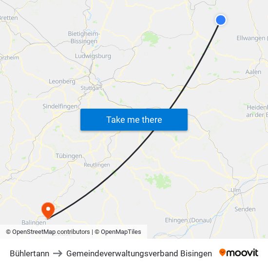 Bühlertann to Gemeindeverwaltungsverband Bisingen map