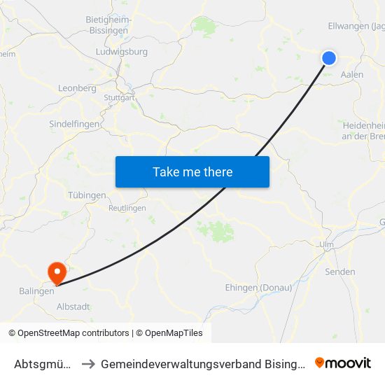 Abtsgmünd to Gemeindeverwaltungsverband Bisingen map