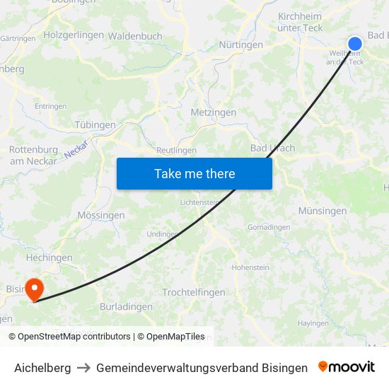 Aichelberg to Gemeindeverwaltungsverband Bisingen map