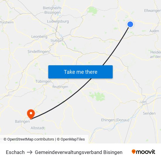 Eschach to Gemeindeverwaltungsverband Bisingen map