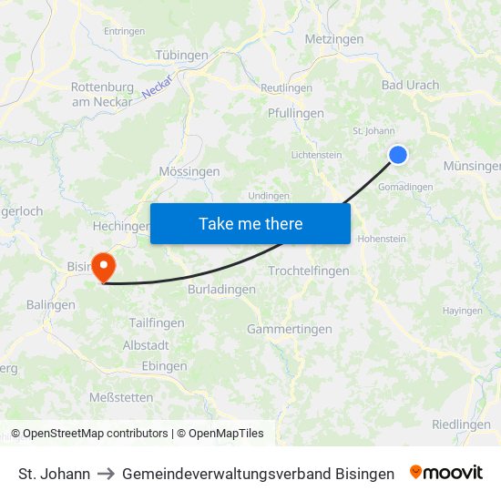 St. Johann to Gemeindeverwaltungsverband Bisingen map