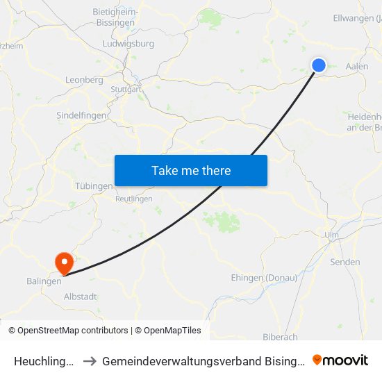 Heuchlingen to Gemeindeverwaltungsverband Bisingen map