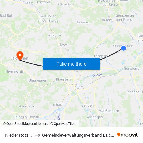 Niederstotzingen to Gemeindeverwaltungsverband Laichinger Alb map