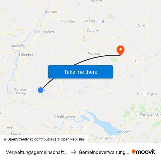 Verwaltungsgemeinschaft Furtwangen Im Schwarzwald to Gemeindeverwaltungsverband Laichinger Alb map