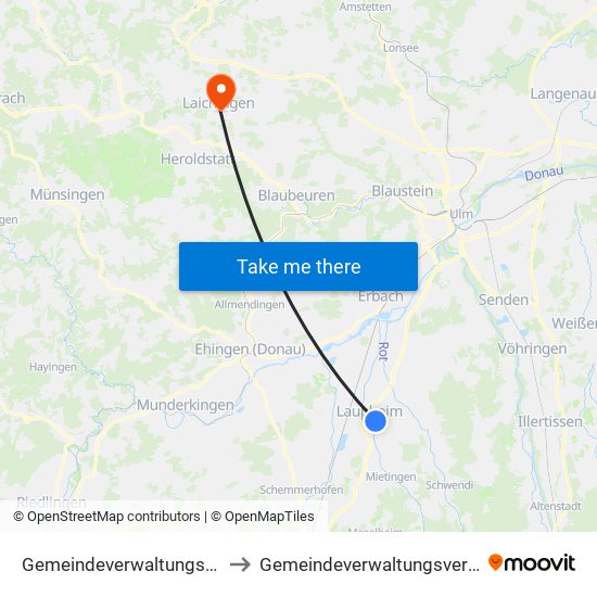 Gemeindeverwaltungsverband Laupheim to Gemeindeverwaltungsverband Laichinger Alb map