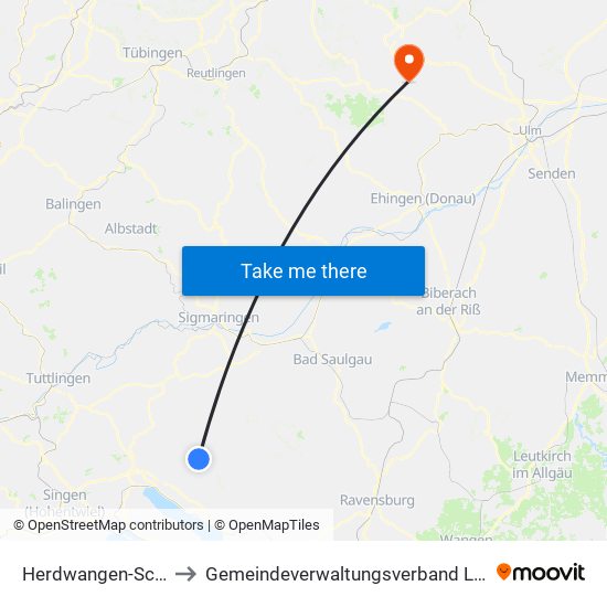 Herdwangen-Schönach to Gemeindeverwaltungsverband Laichinger Alb map