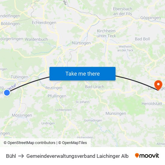 Bühl to Gemeindeverwaltungsverband Laichinger Alb map