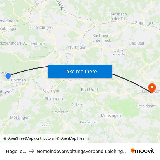 Hagelloch to Gemeindeverwaltungsverband Laichinger Alb map