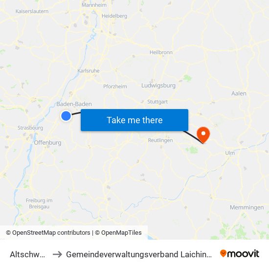Altschweier to Gemeindeverwaltungsverband Laichinger Alb map