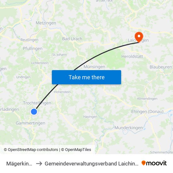 Mägerkingen to Gemeindeverwaltungsverband Laichinger Alb map