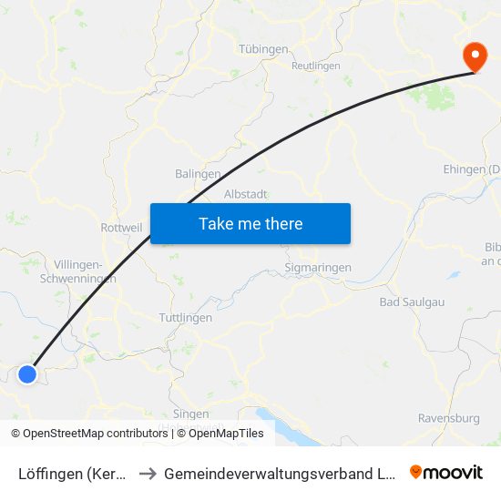 Löffingen (Kernstadt) to Gemeindeverwaltungsverband Laichinger Alb map