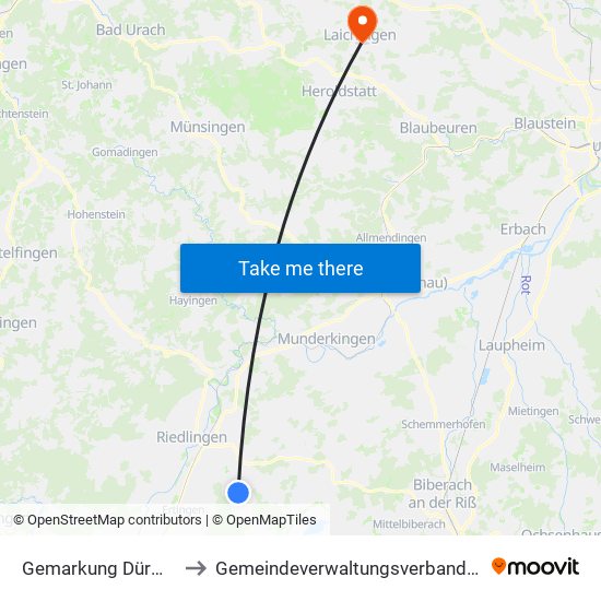Gemarkung Dürmentingen to Gemeindeverwaltungsverband Laichinger Alb map