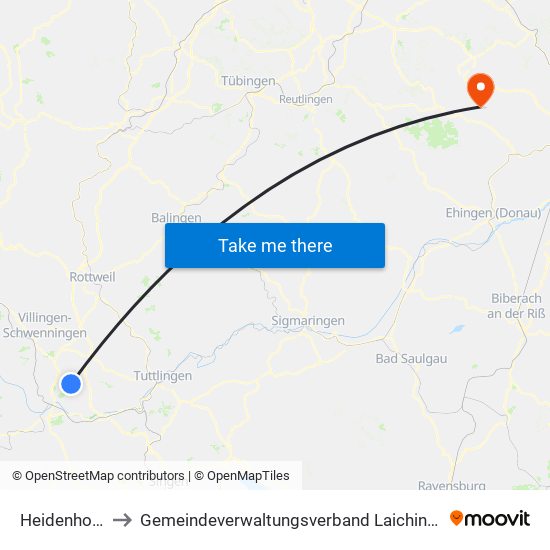 Heidenhofen to Gemeindeverwaltungsverband Laichinger Alb map