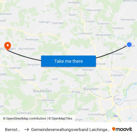 Bernstadt to Gemeindeverwaltungsverband Laichinger Alb map