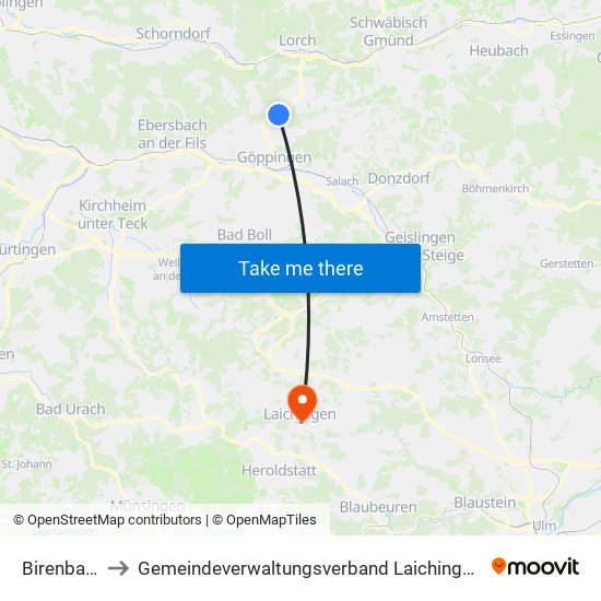 Birenbach to Gemeindeverwaltungsverband Laichinger Alb map