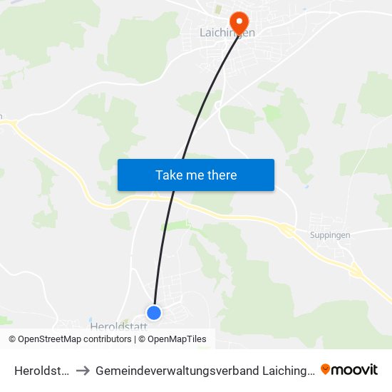 Heroldstatt to Gemeindeverwaltungsverband Laichinger Alb map