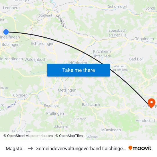 Magstadt to Gemeindeverwaltungsverband Laichinger Alb map