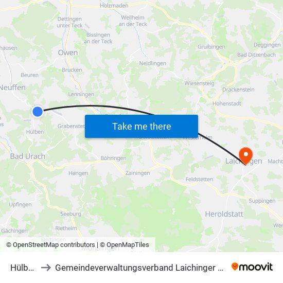 Hülben to Gemeindeverwaltungsverband Laichinger Alb map