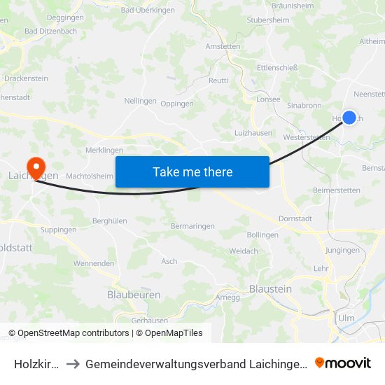 Holzkirch to Gemeindeverwaltungsverband Laichinger Alb map