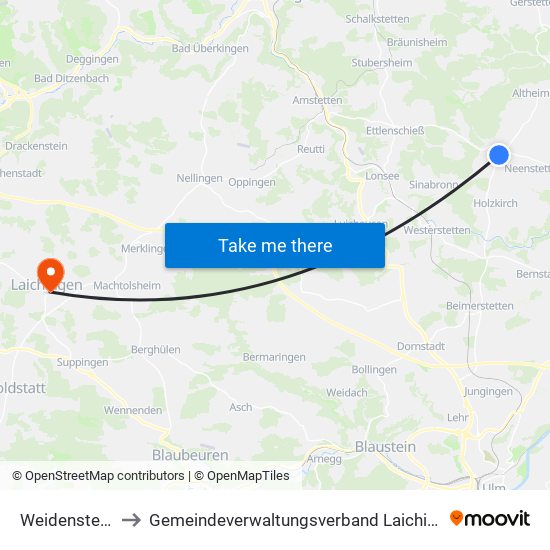 Weidenstetten to Gemeindeverwaltungsverband Laichinger Alb map