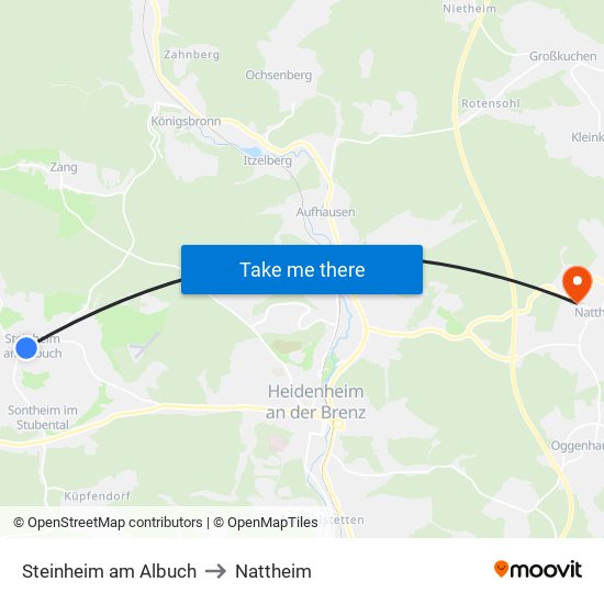 Steinheim am Albuch to Nattheim map
