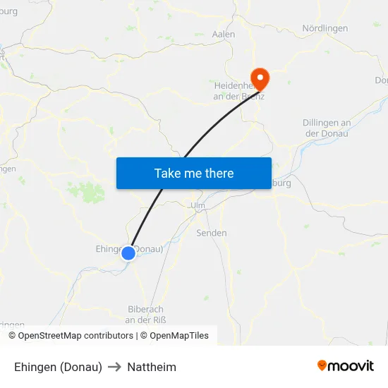 Ehingen (Donau) to Nattheim map