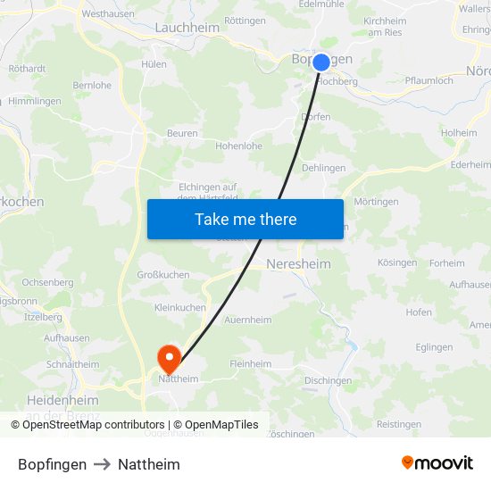 Bopfingen to Nattheim map