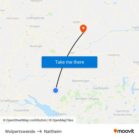 Wolpertswende to Nattheim map