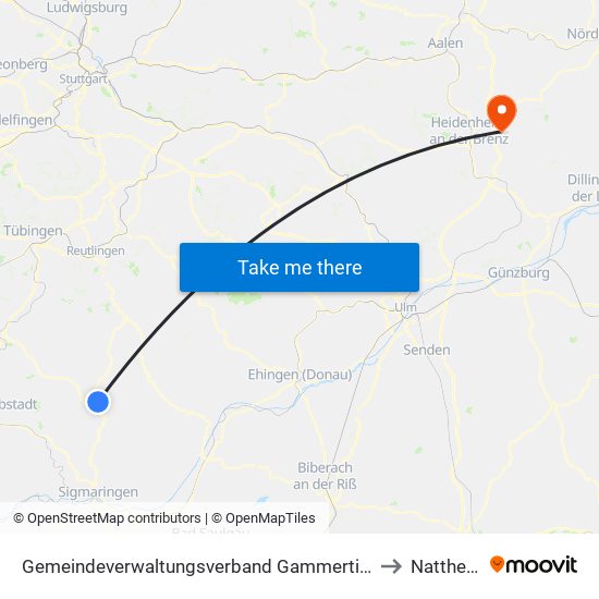 Gemeindeverwaltungsverband Gammertingen to Nattheim map