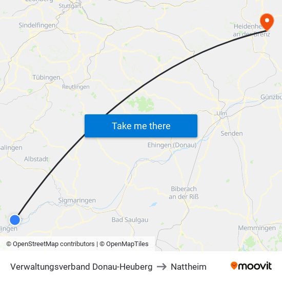 Verwaltungsverband Donau-Heuberg to Nattheim map