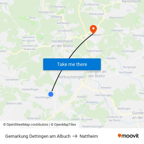 Gemarkung Dettingen am Albuch to Nattheim map