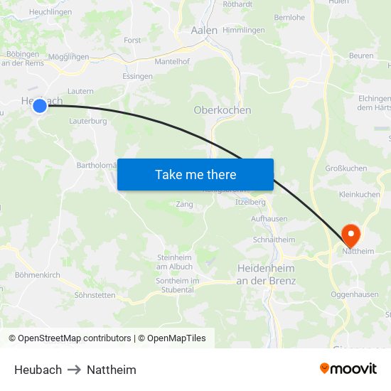 Heubach to Nattheim map