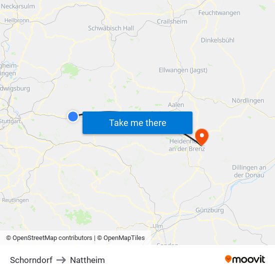 Schorndorf to Nattheim map